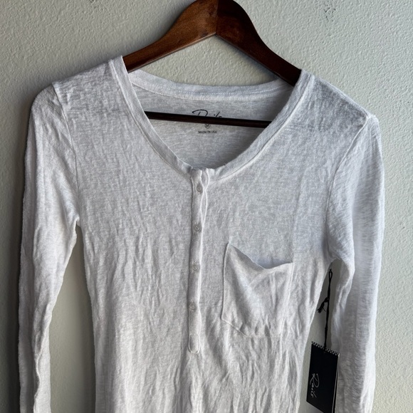 New Rails White Long Sleeve Henley Top V-Neck Made In USA Shirt Lightweight D - Picture 2 of 13